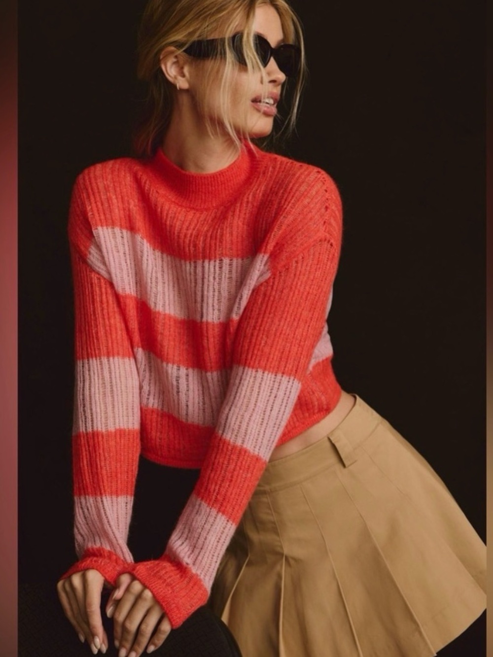NWOT By Anthropologie Sheer Stripe Mock-Neck Sweater